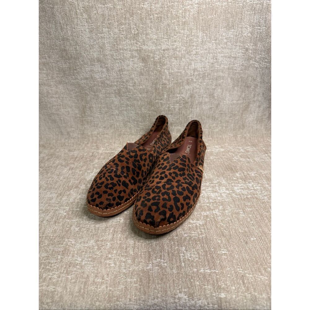 Toms Women's Leopard Print Suede Leather Wrap Alpargata Espadrille Brown Size 9